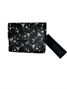 APT. 9 Mini Trifold Black & White Martini Print Wallet NWT